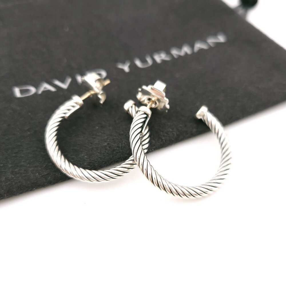 DAVID YURMAN Sterling Silver Classic Cable Hoop Earrings 1 inch with Pouch